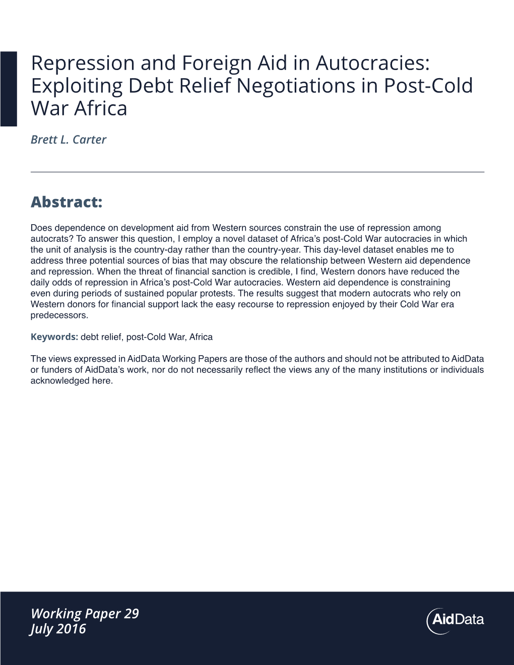 Repression and Foreign Aid in Autocracies: Exploiting Debt Relief Negotiations in Post-Cold War Africa