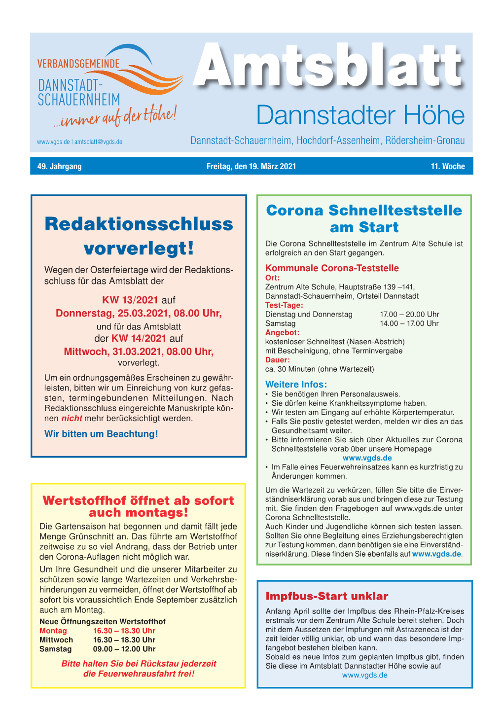 Dannstadter Höhe | Amtsblatt@Vgds.De Dannstadt-Schauernheim, Hochdorf-Assenheim, Rödersheim-Gronau