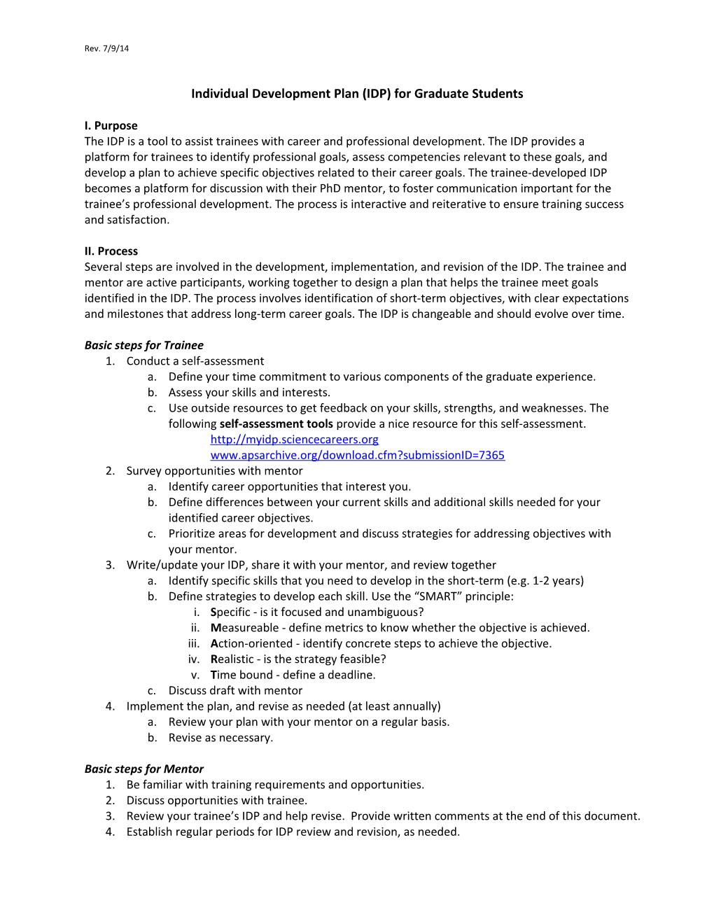 Individual Development Plan for Graduate Students s1