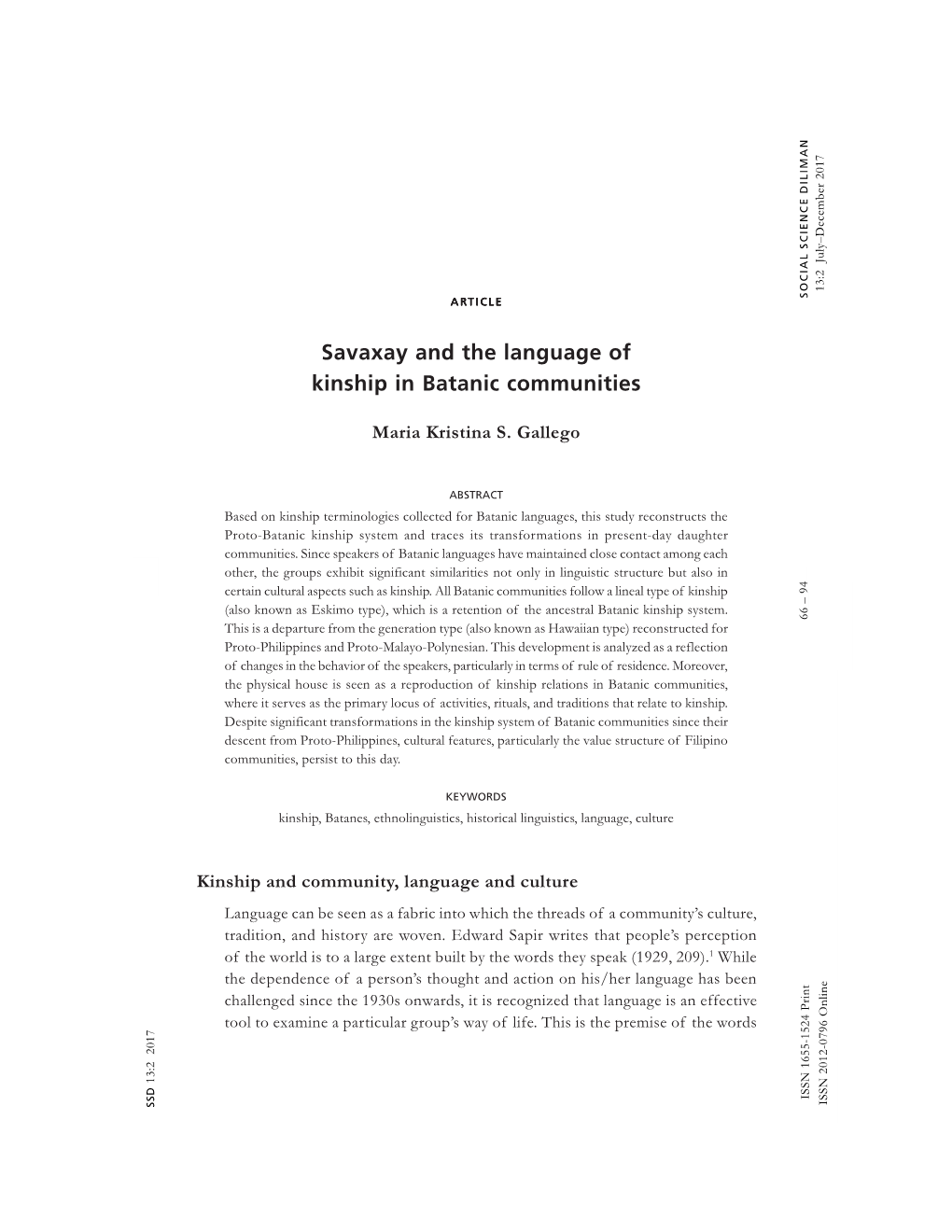 Savaxay and the Language of Kinship in Batanic Communities