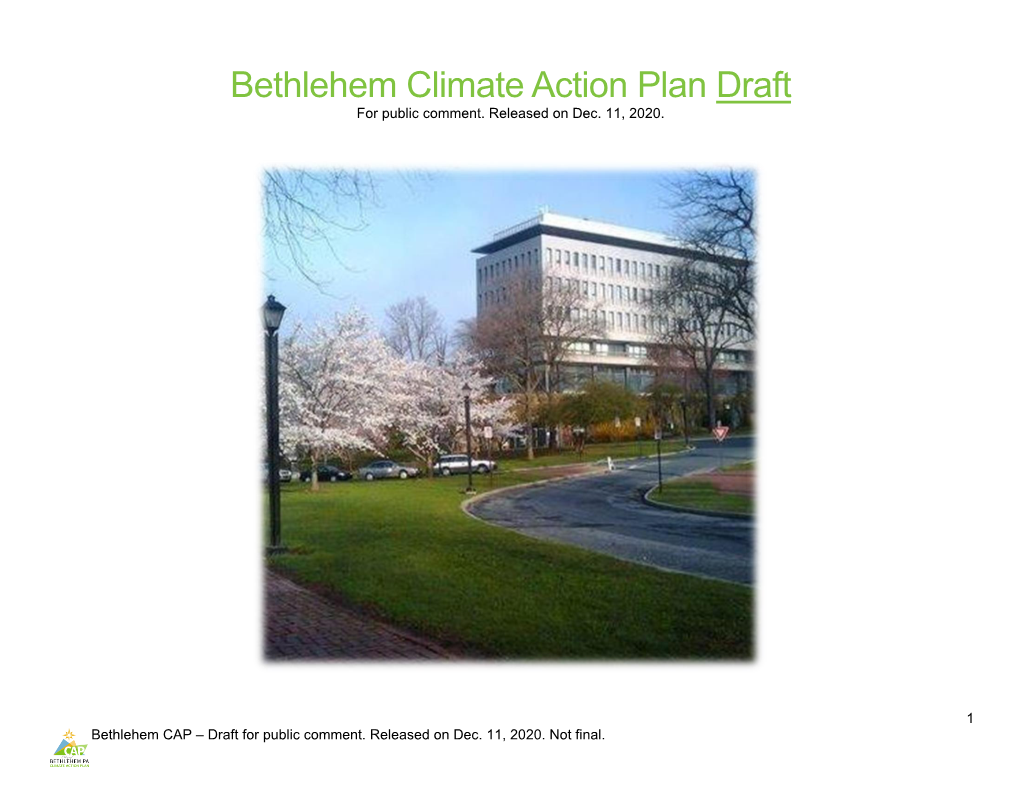 Bethlehem Climate Action Plan Draft for Public Comment