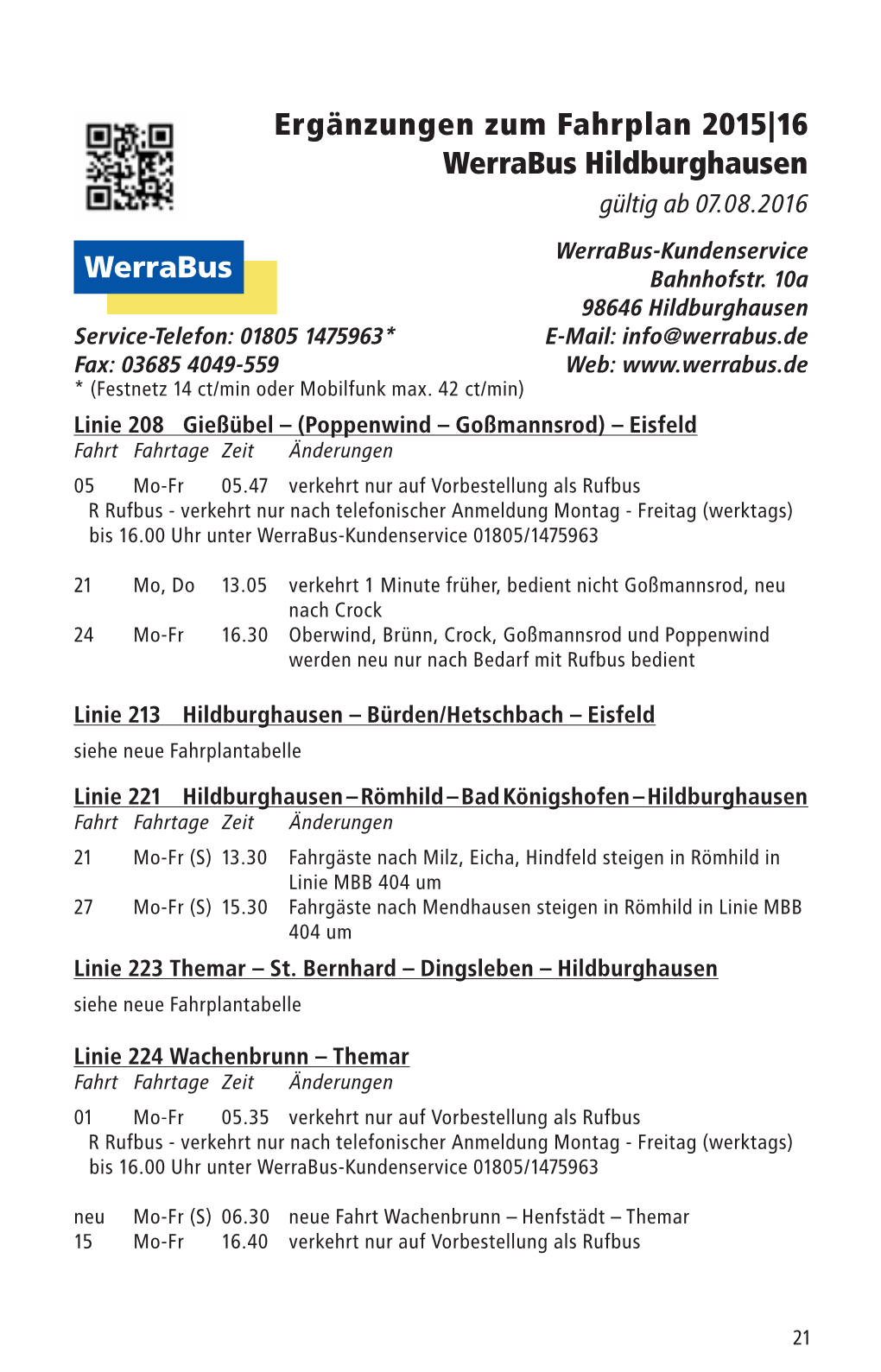 16 Werrabus Hildburghausen Gültig Ab 07.08.2016 Werrabus-Kundenservice Bahnhofstr