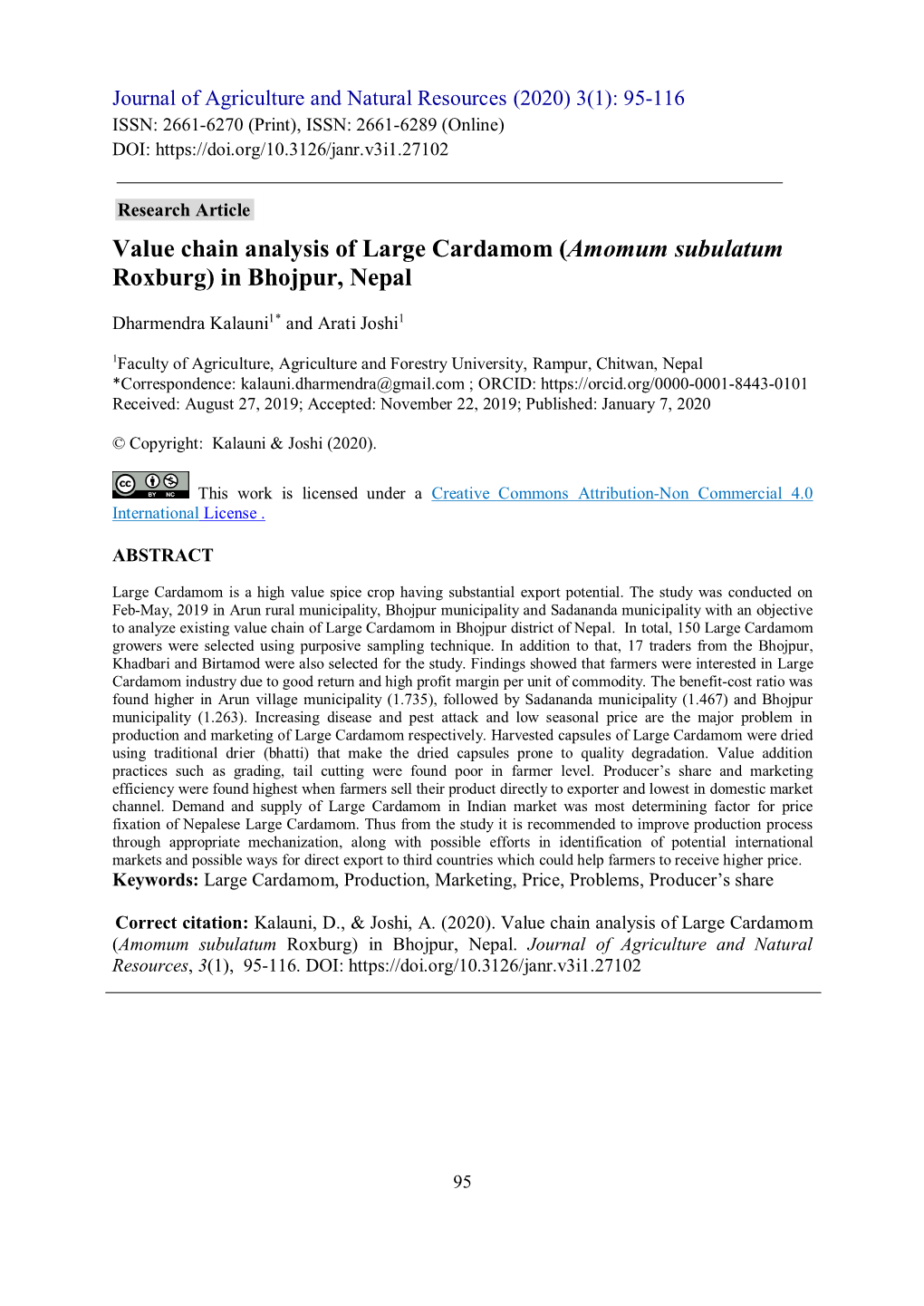 Value Chain Analysis of Large Cardamom (Amomum Subulatum Roxburg) in Bhojpur, Nepal