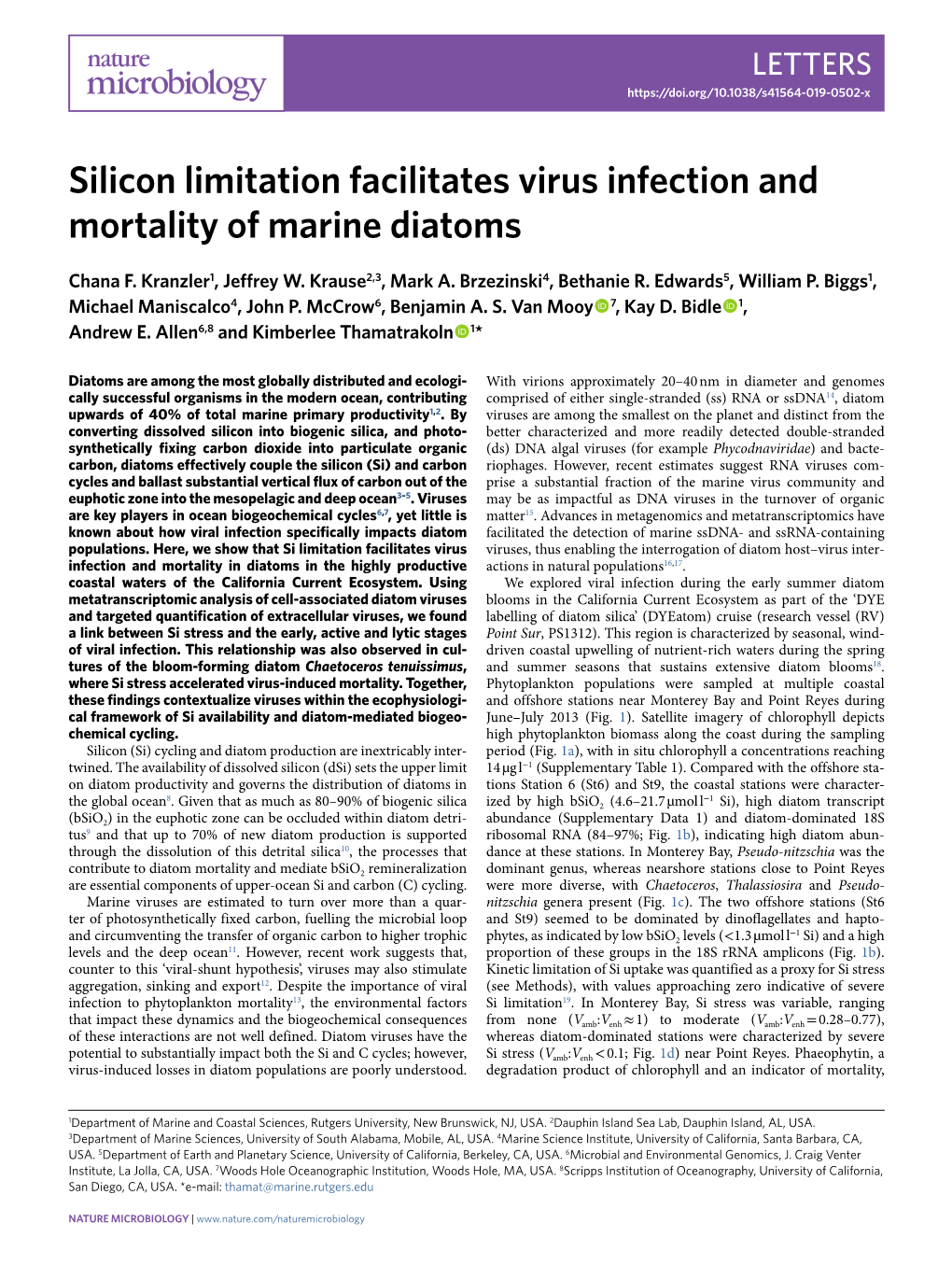 Silicon Limitation Facilitates Virus Infection and Mortality of Marine Diatoms