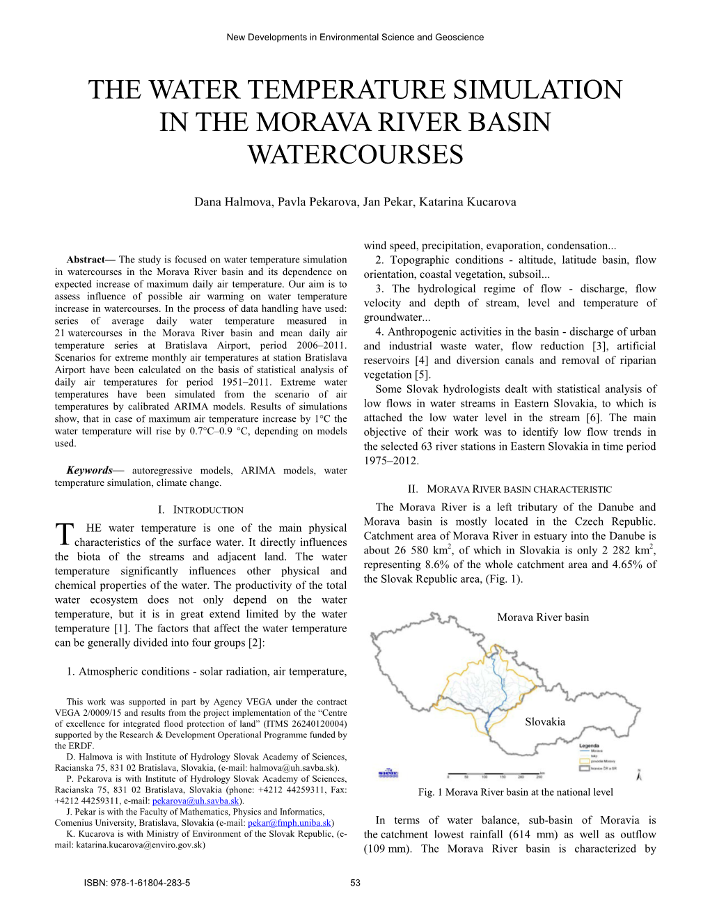 The Water Temperature Simulation in the Morava River Basin Watercourses