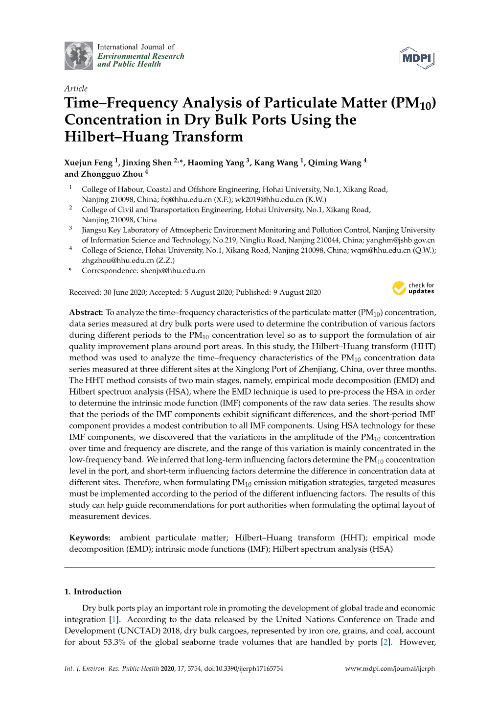 Time–Frequency Analysis of Particulate Matter (PM10) Concentration in Dry Bulk Ports Using the Hilbert–Huang Transform