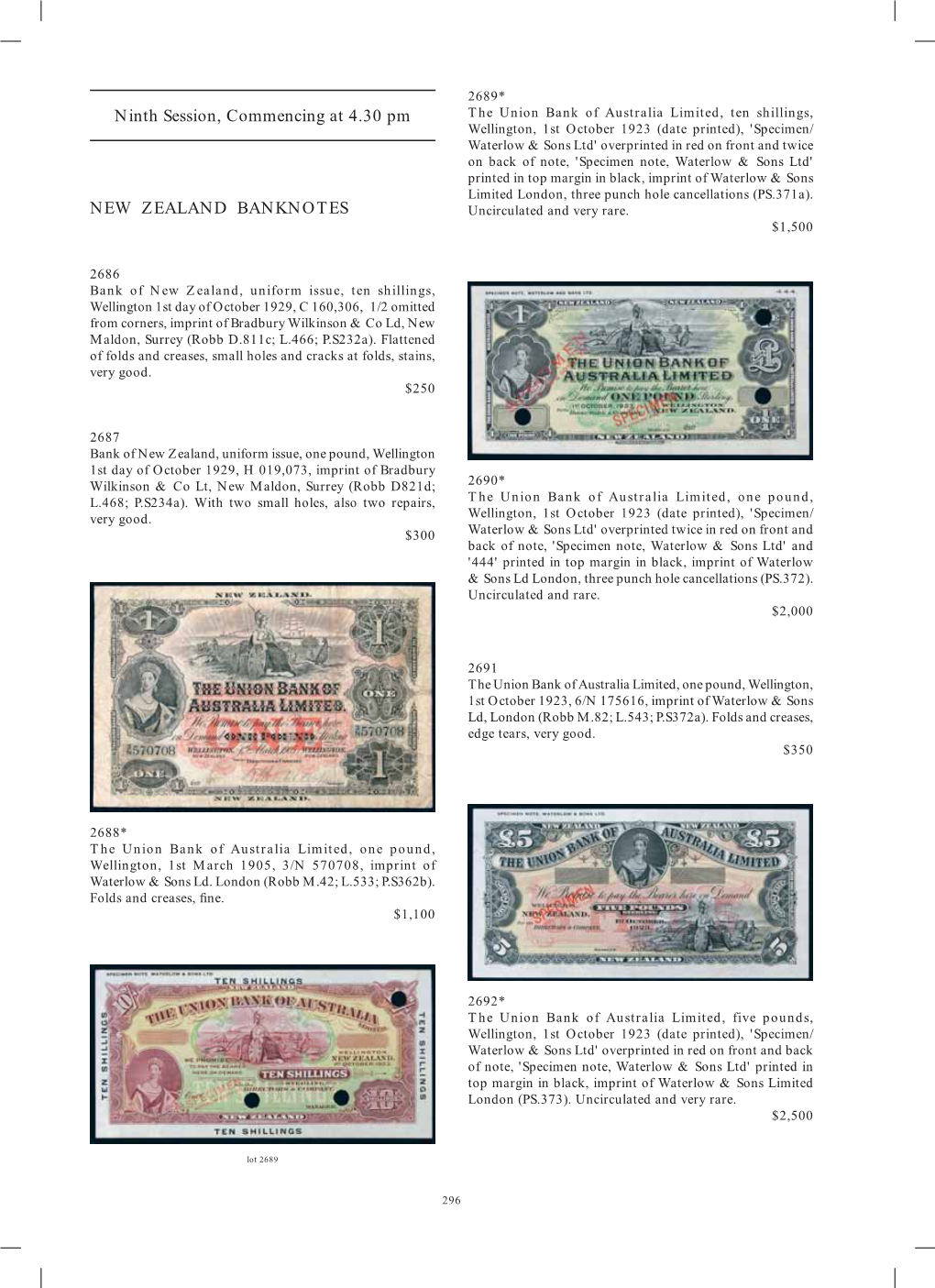 Ninth Session, Commencing at 4.30 Pm NEW ZEALAND BANKNOTES