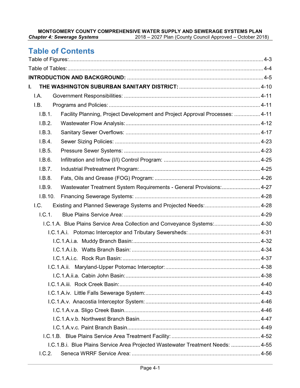 SEWERAGE SYSTEMS PLAN Chapter 4: Sewerage Systems 2018 – 2027 Plan (County Council Approved – October 2018) Table of Contents Table of Figures: