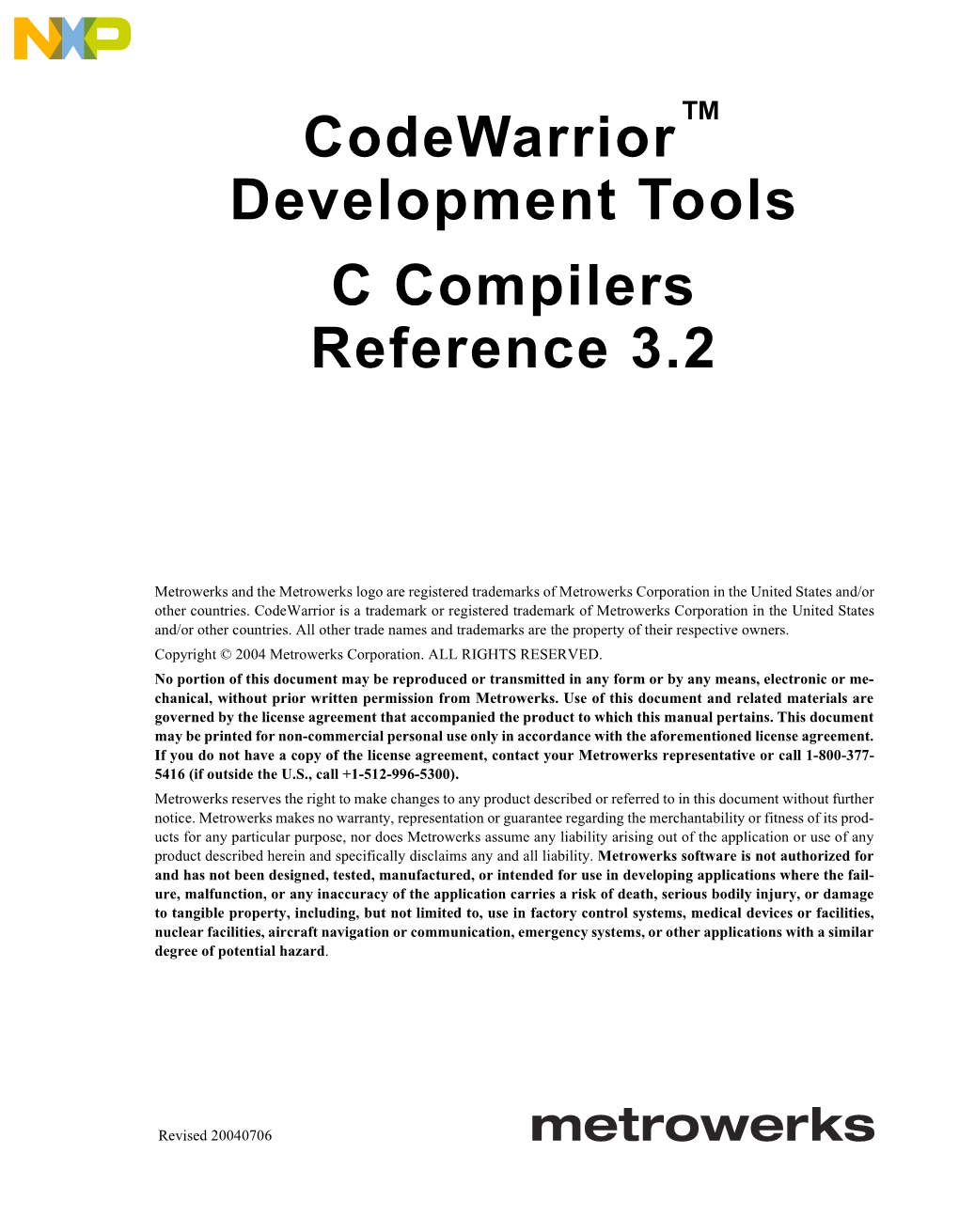 Codewarrior ™ Development Tools C Compilers Reference