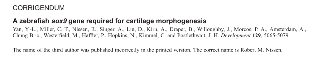 Zebrafish Sox9 and Cartilage Development