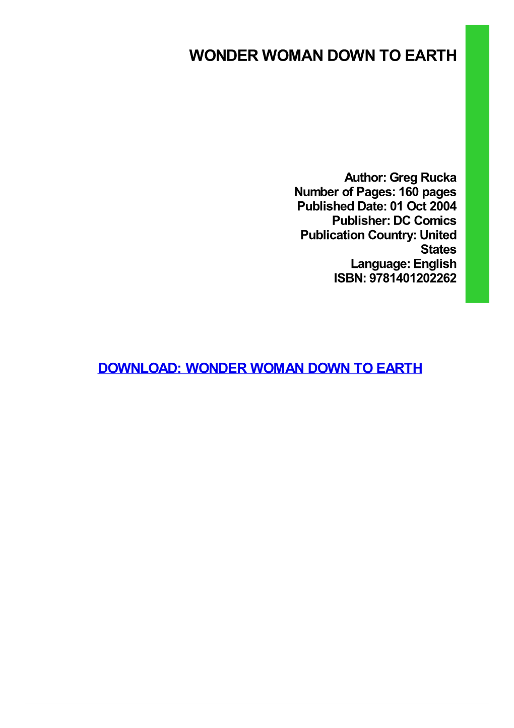 Ebook Download Wonder Woman Down to Earth