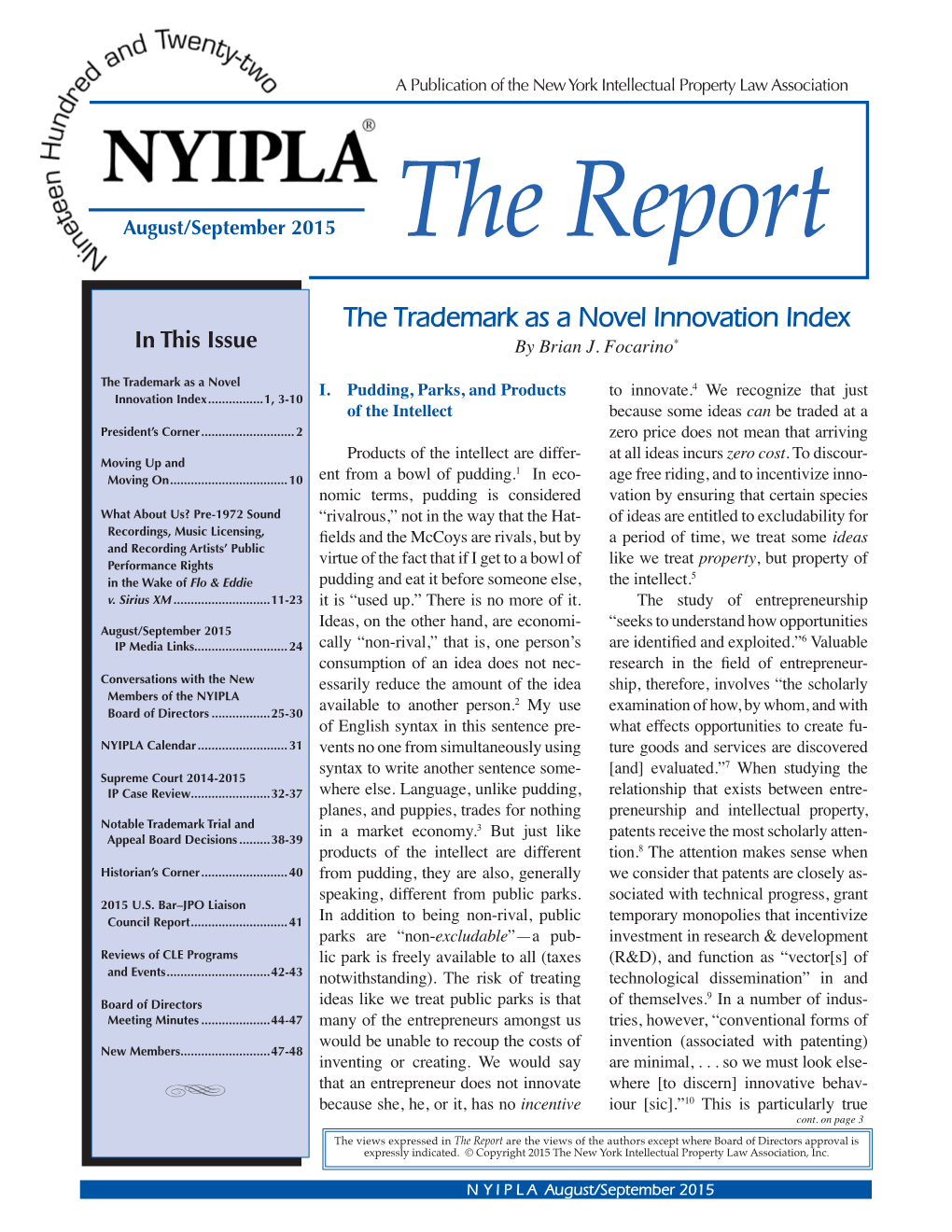 G the Trademark As a Novel Innovation Index