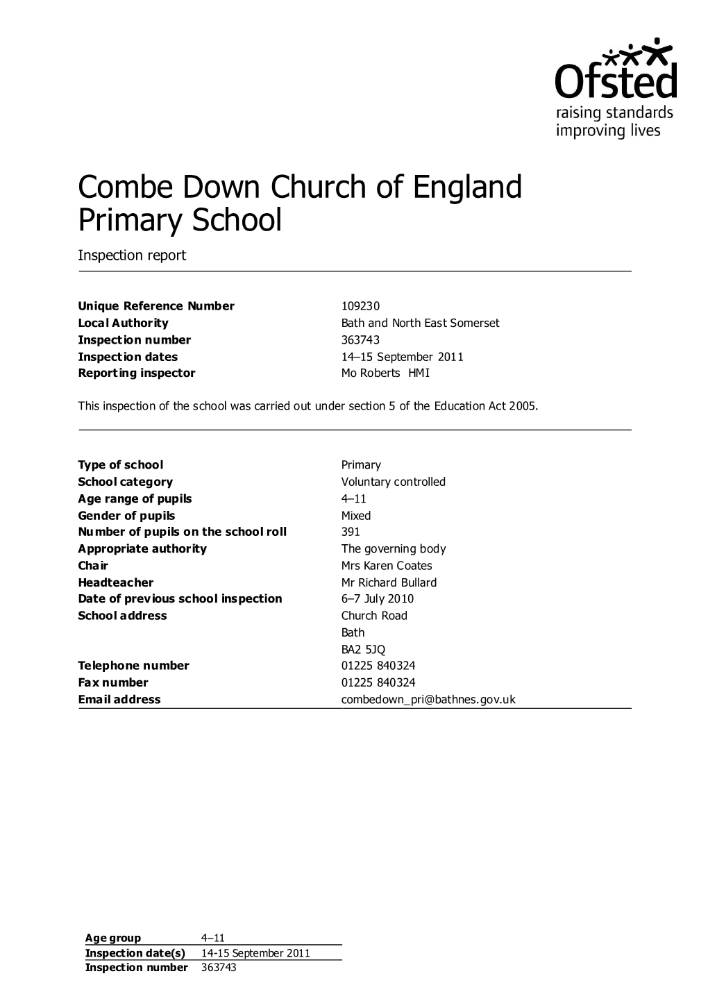 Combe Down Church of England Primary School, 14–15 September 2011 2 of 15