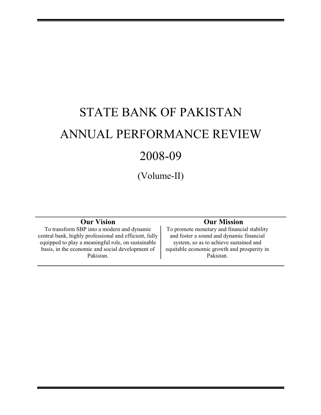 STATE BANK of PAKISTAN ANNUAL PERFORMANCE REVIEW 2008-09 (Volume-II)