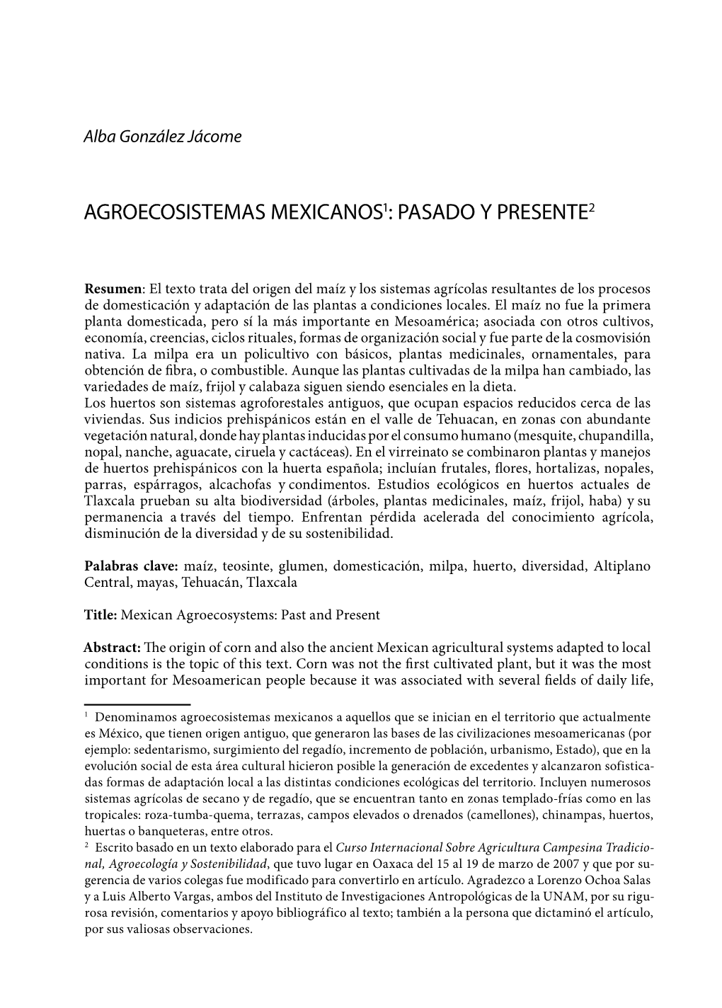 Agroecosistemas Mexicanos1: Pasado Y Presente2