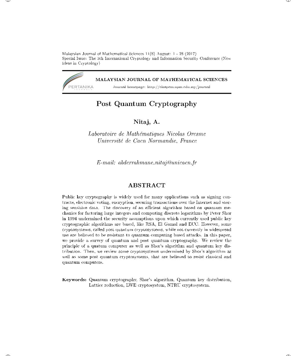 Post Quantum Cryptography