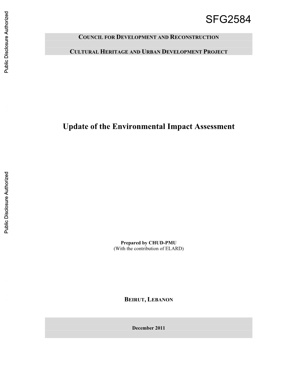 Update of the Environmental Impact Assessment Public Disclosure Authorized Public Disclosure Authorized