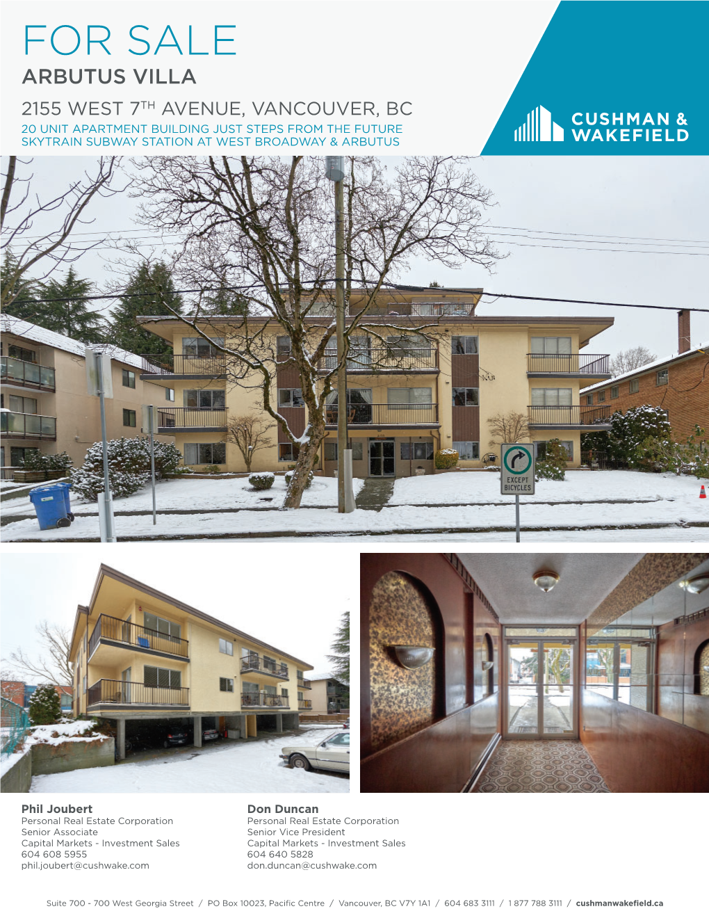 For Sale Arbutus Villa 2155 West 7Th Avenue, Vancouver, Bc 20 Unit Apartment Building Just Steps from the Future Skytrain Subway Station at West Broadway & Arbutus