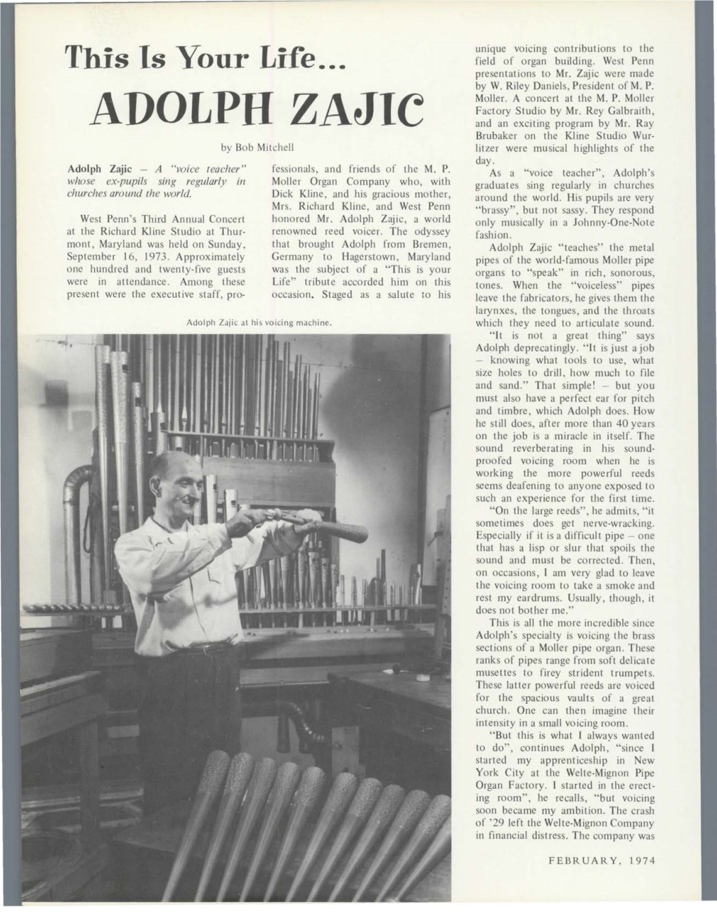 Adolph Zajic - a "Voice Teacher" Fessionals, and Friends of the M