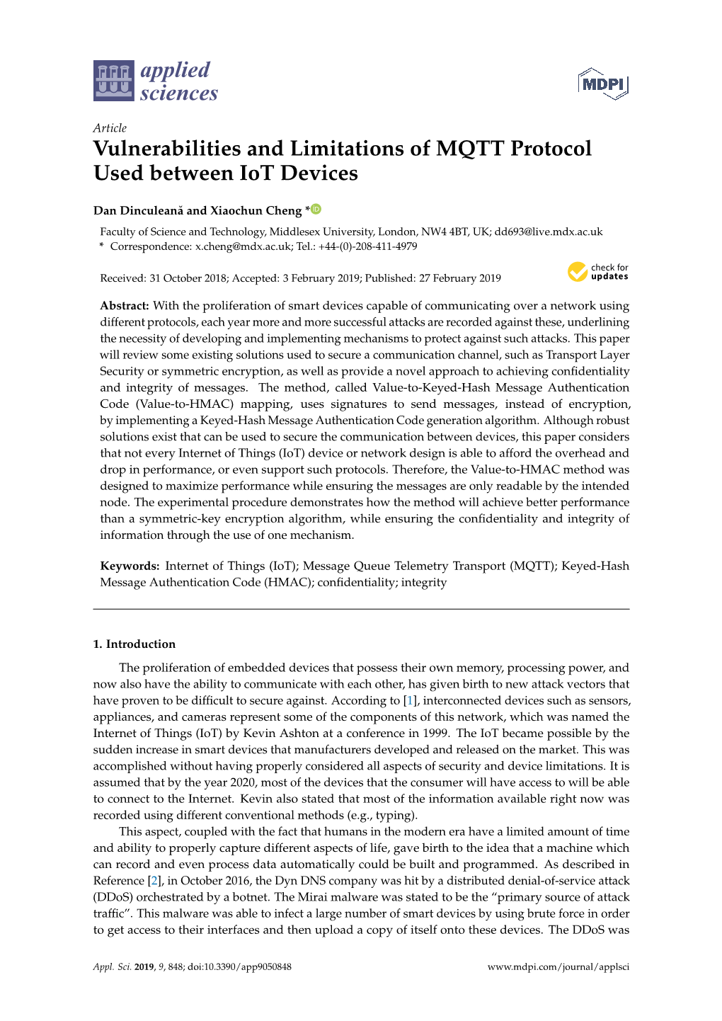 Vulnerabilities and Limitations of MQTT Protocol Used Between Iot Devices