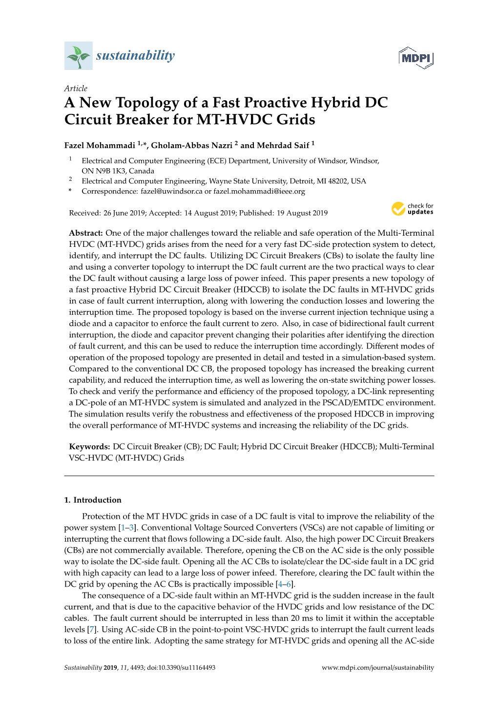 A New Topology of a Fast Proactive Hybrid DC Circuit Breaker for MT-HVDC Grids