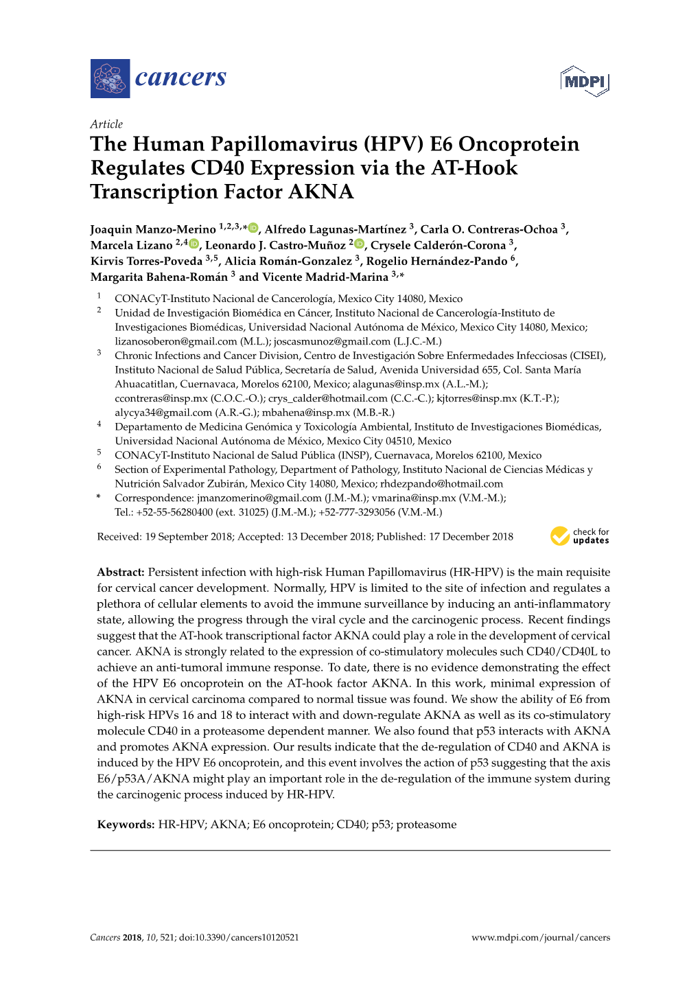 The Human Papillomavirus (HPV) E6 Oncoprotein Regulates CD40 Expression Via the AT-Hook Transcription Factor AKNA