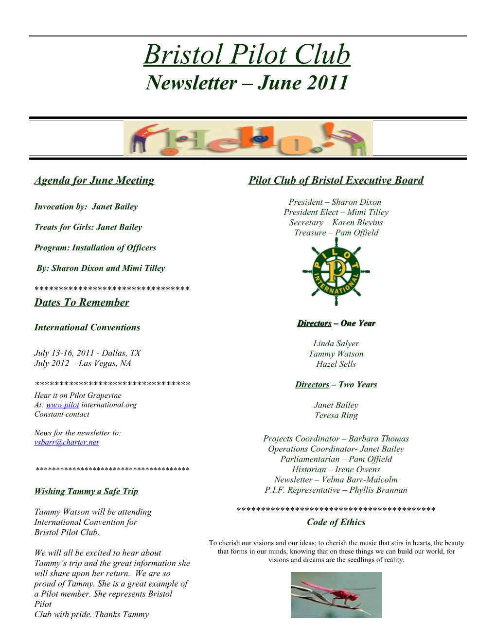 Bristol Pilot Club Newsletter