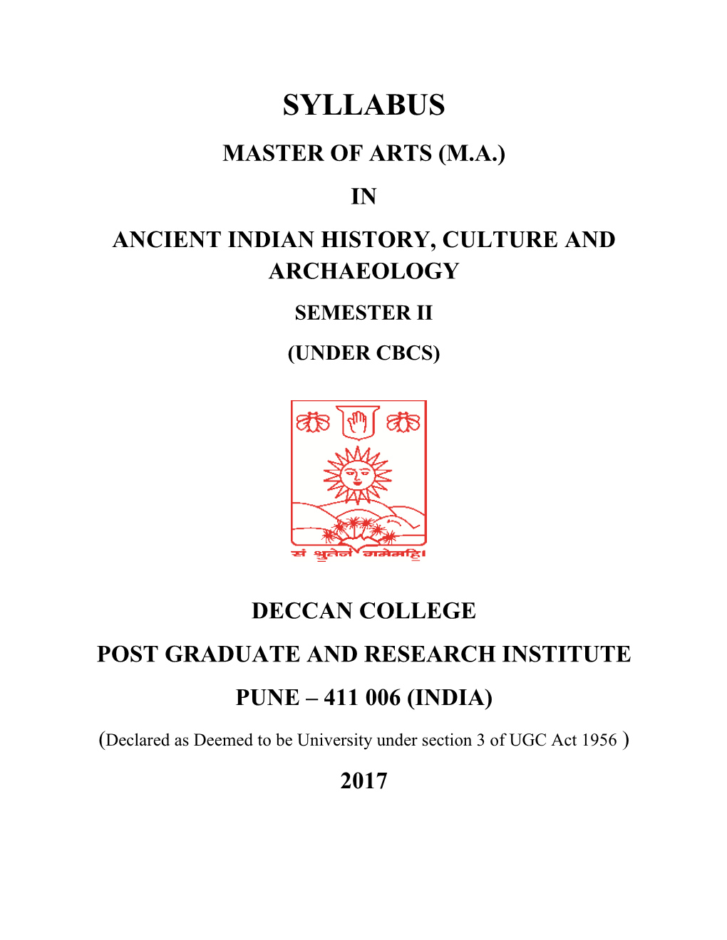 Syllabus Master of Arts (M.A.) in Ancient Indian History, Culture and Archaeology Semester Ii (Under Cbcs)