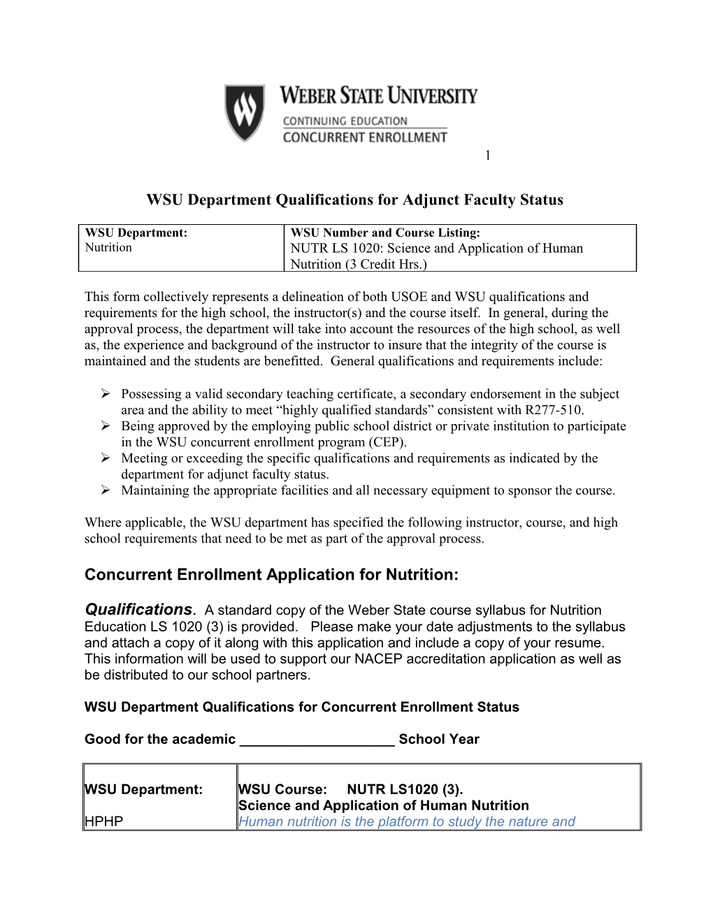 WSU Department Qualifications for Adjunct Faculty Status s2