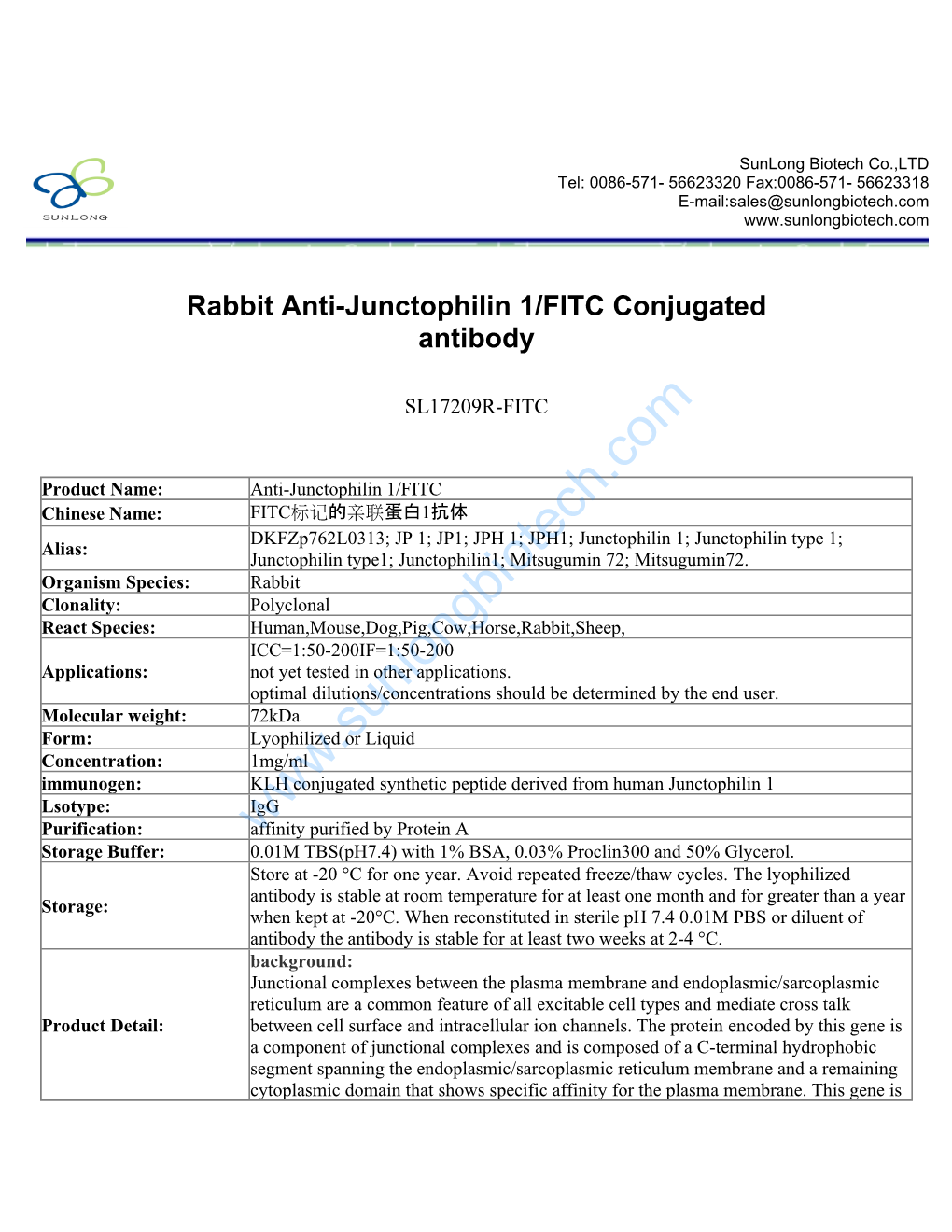 Rabbit Anti-Junctophilin 1/FITC Conjugated Antibody