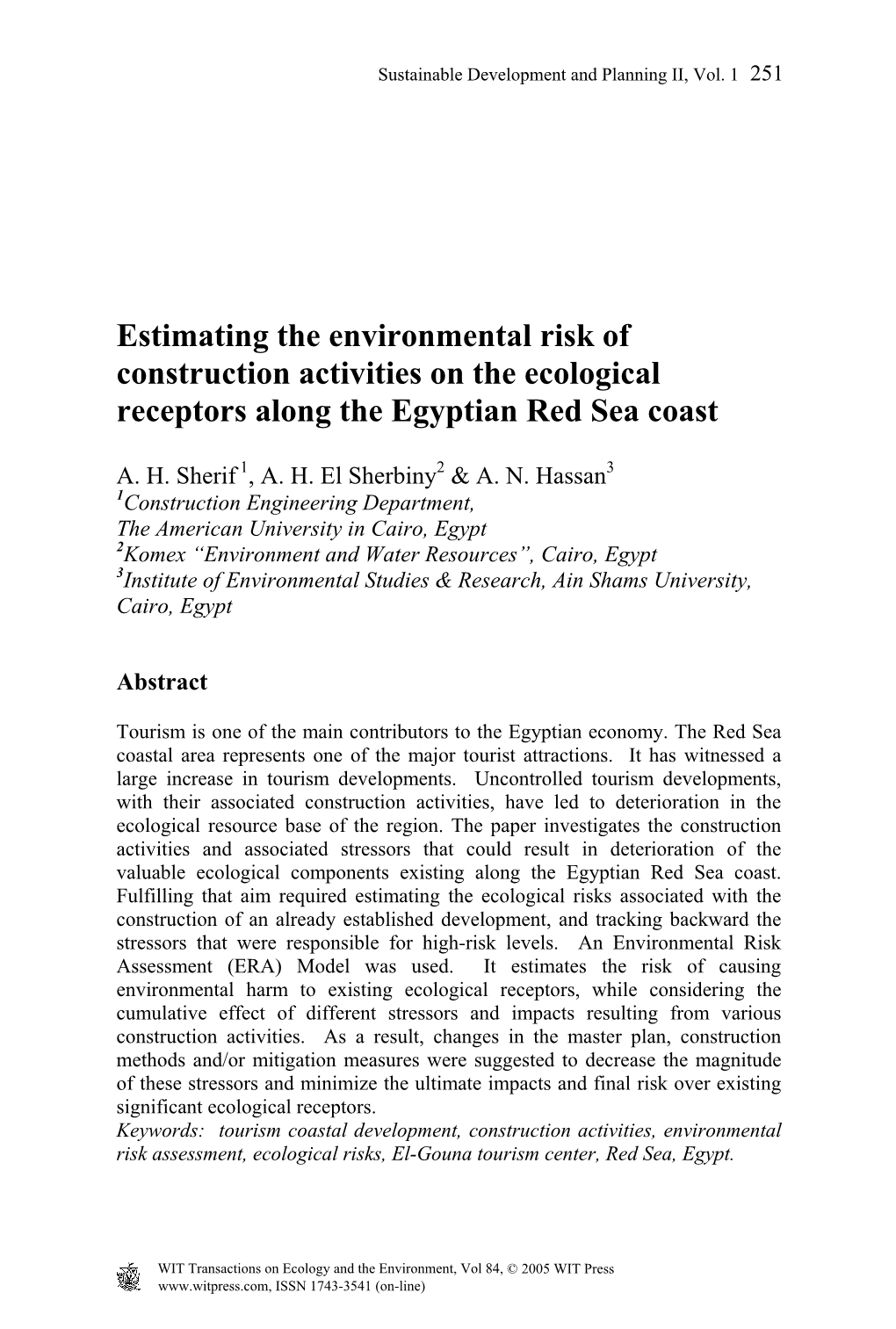 Estimating the Environmental Risk of Construction Activities on the Ecological Receptors Along the Egyptian Red Sea Coast