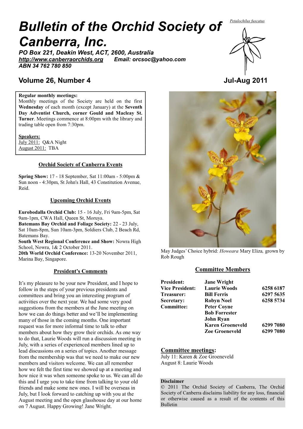 Bulletin of the Orchid Society of Canberra, Inc