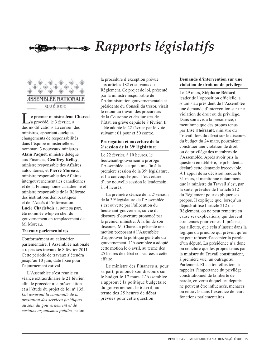 Rapports Législatifs