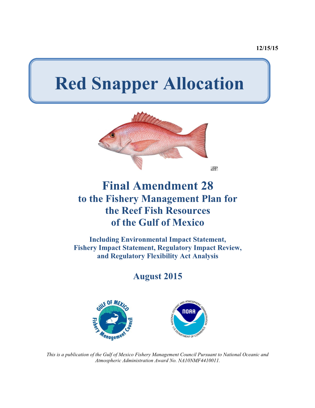 Final Red Snapper Allocation -RF Amendment 28.Pdf