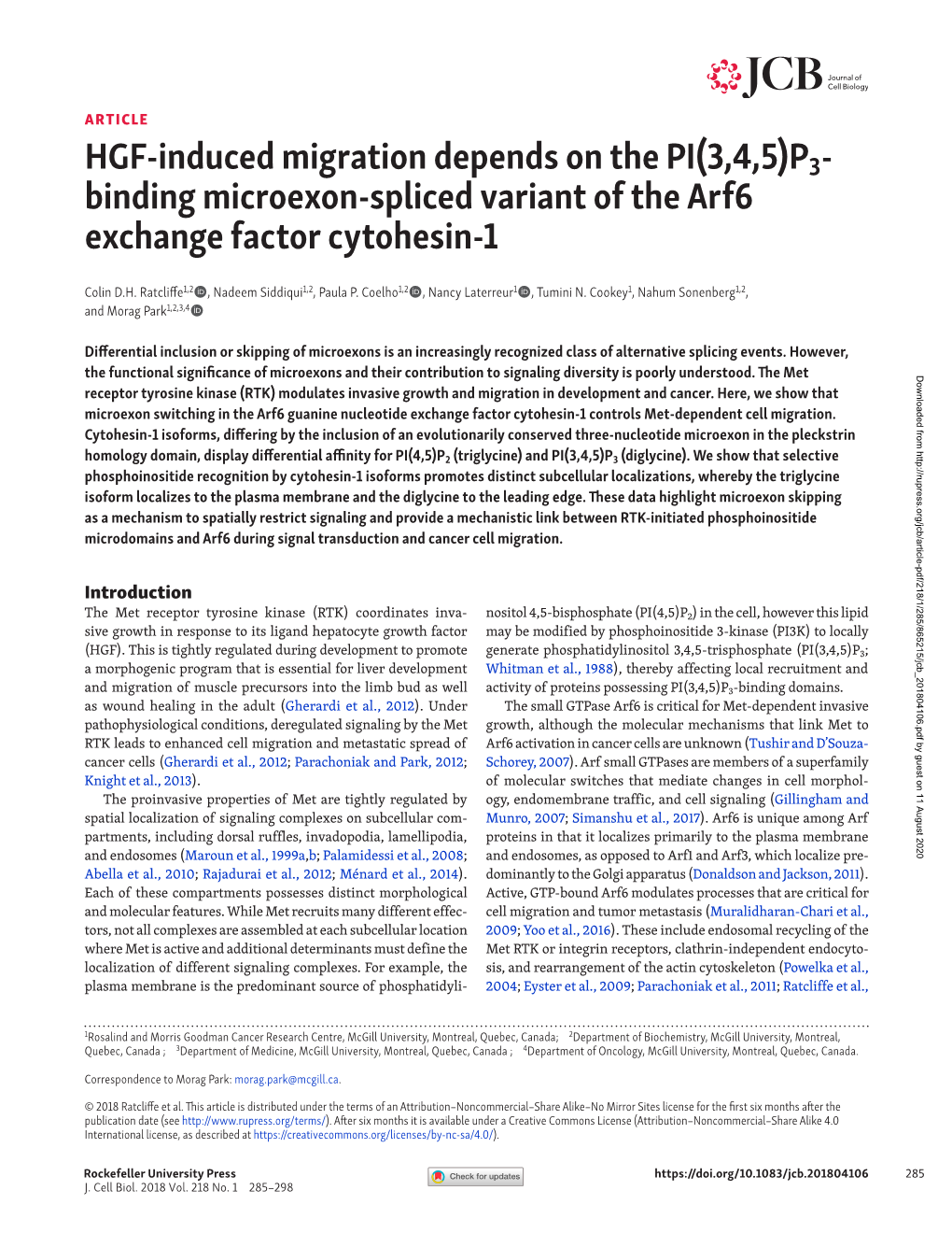 HGF-Induced Migration Depends on the PI(3,4,5)P3-Binding