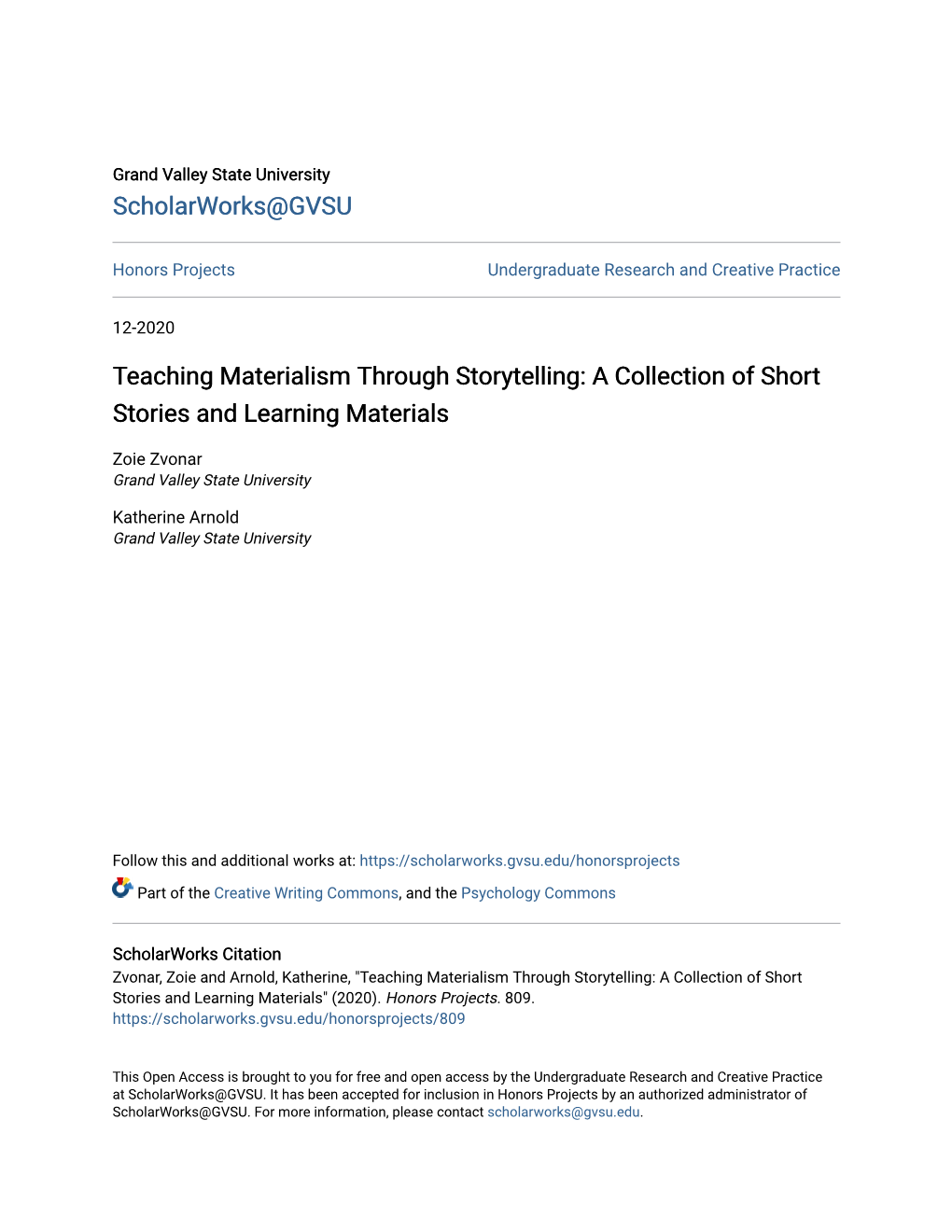 Teaching Materialism Through Storytelling: a Collection of Short Stories and Learning Materials