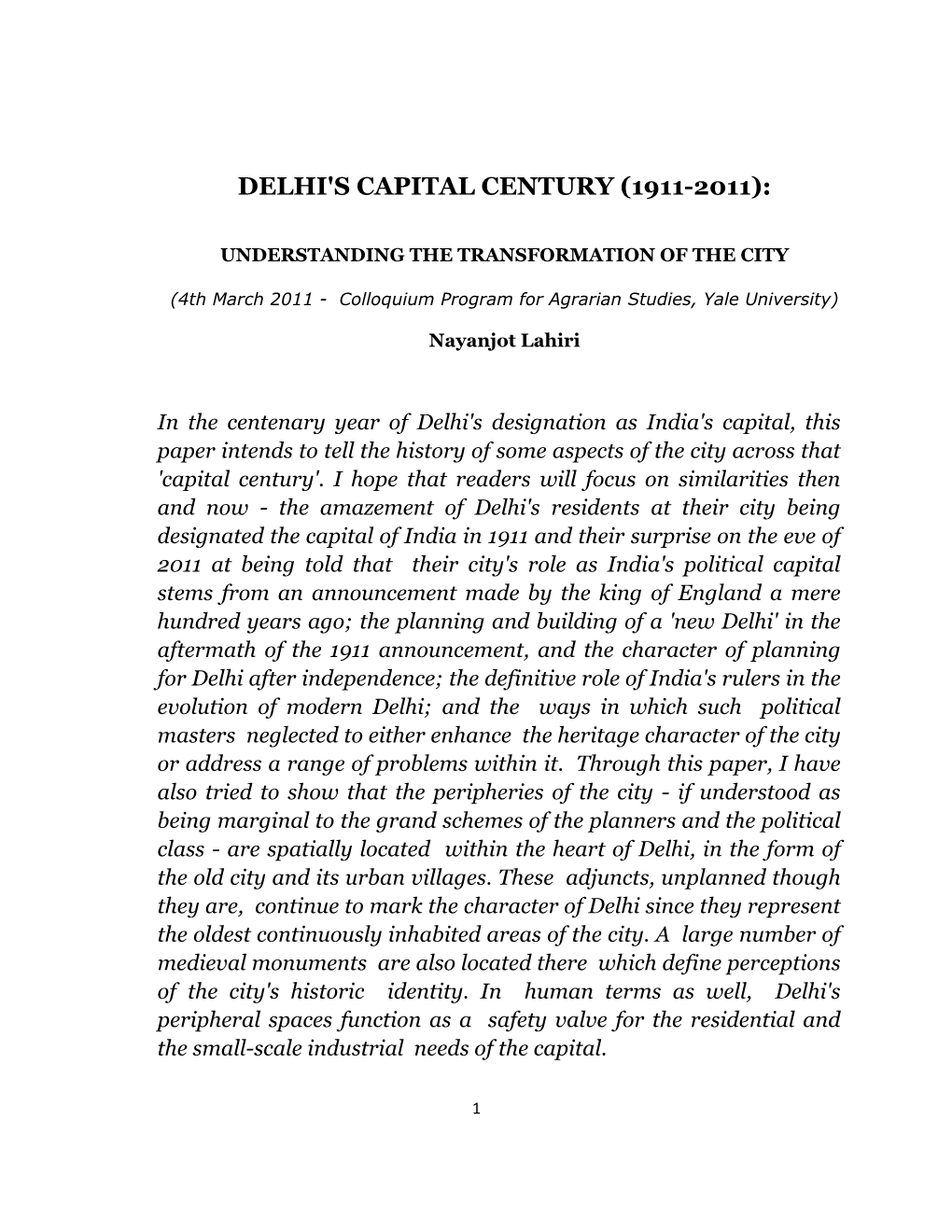 Delhi's Capital Century (1911-2011)