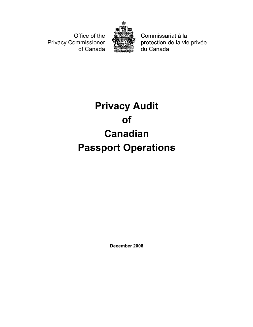 Privacy Audit of Canadian Passport Operations