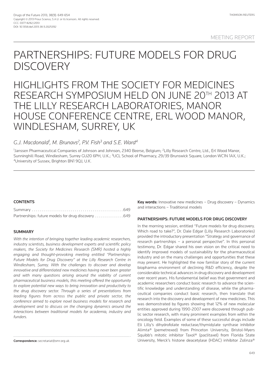 Future Models for Drug Discovery. Highlights from the Society For