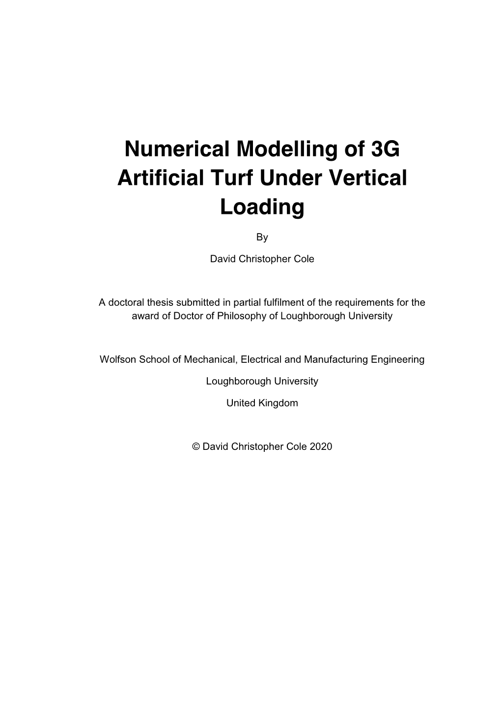 Numerical Modelling of 3G Artificial Turf Under Vertical Loading