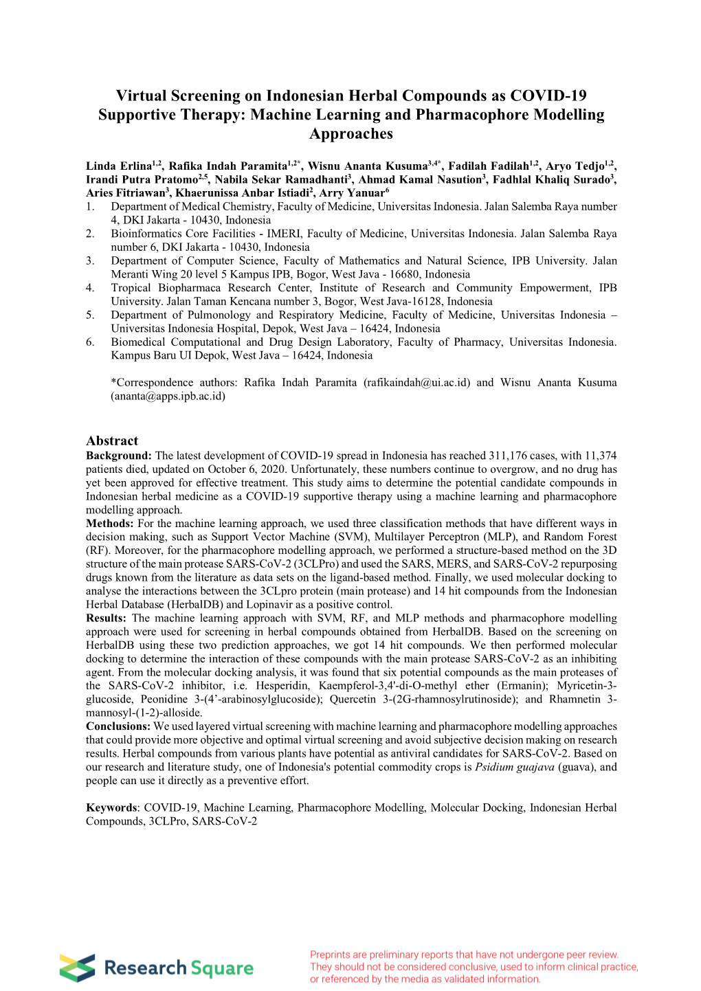 Virtual Screening on Indonesian Herbal Compounds As COVID-19 Supportive Therapy: Machine Learning and Pharmacophore Modelling Approaches