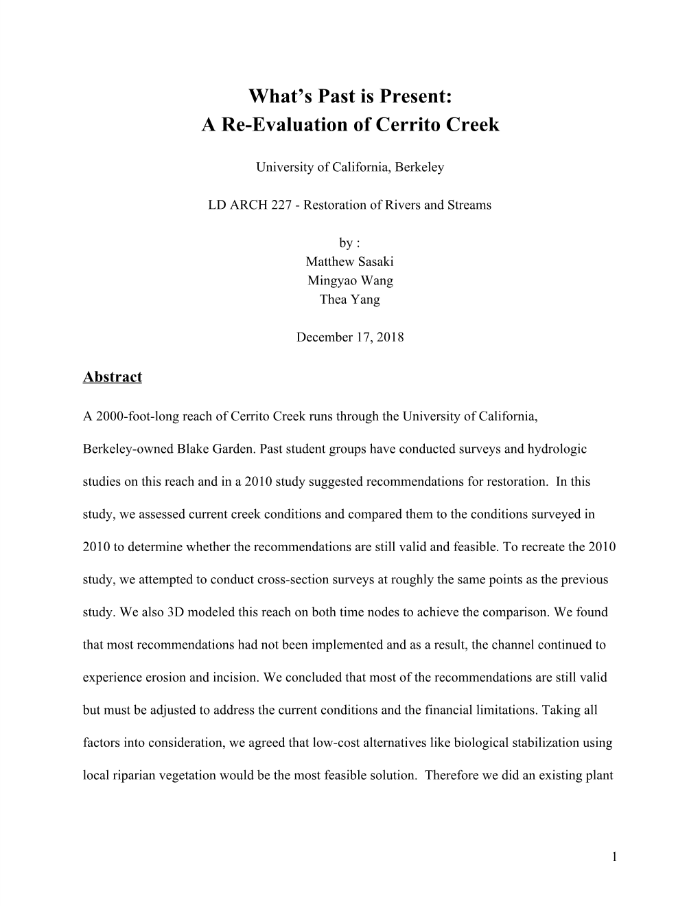 A Re-Evaluation of Cerrito Creek