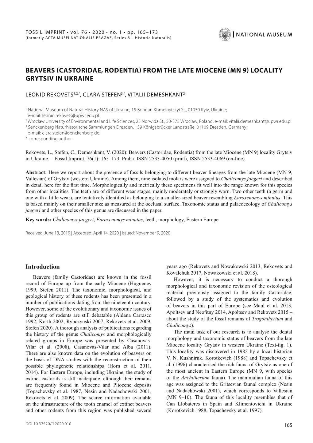 Beavers (Castoridae, Rodentia) from the Late Miocene (Mn 9) Locality Grytsiv in Ukraine