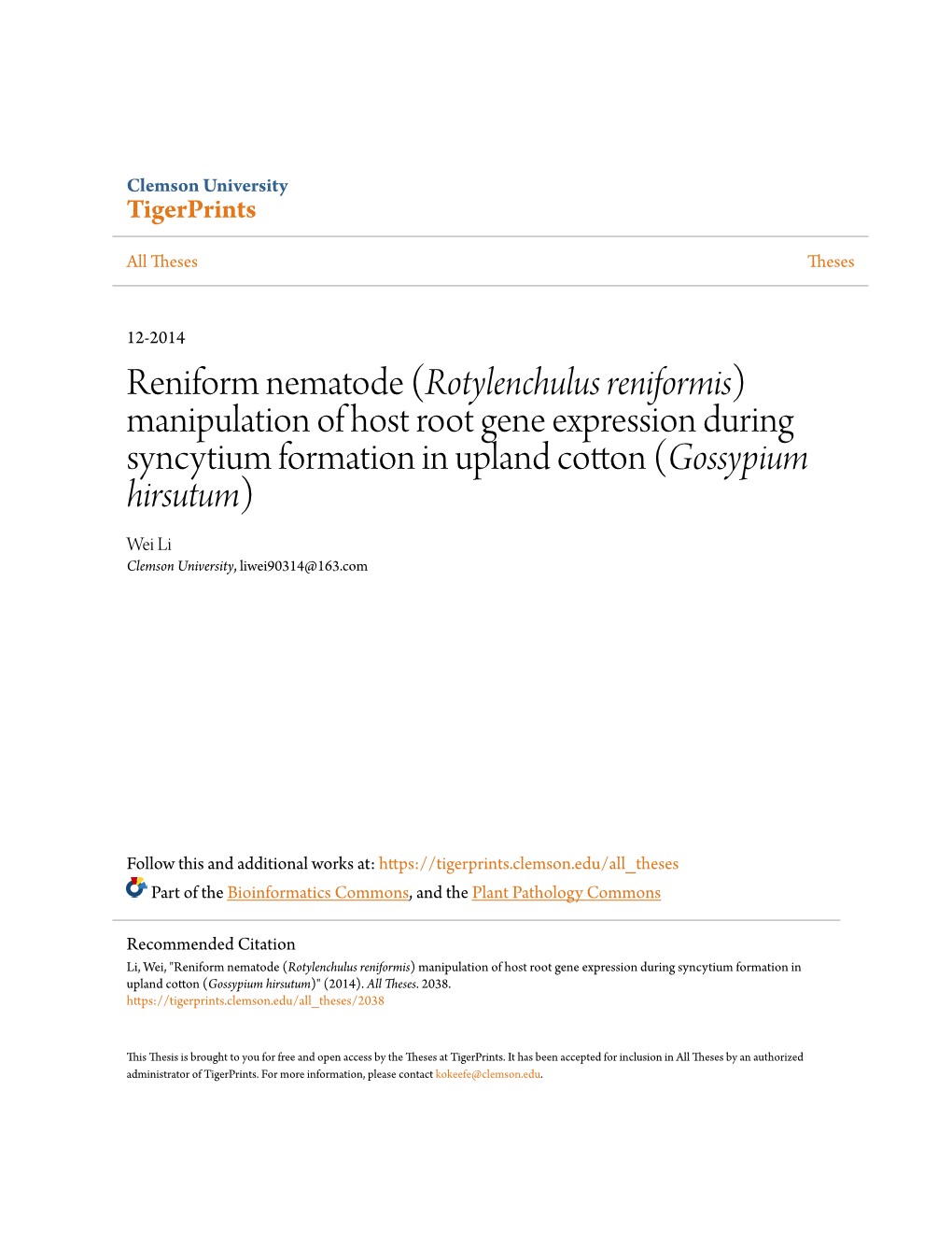 Reniform Nematode (&lt;I&gt;Rotylenchulus