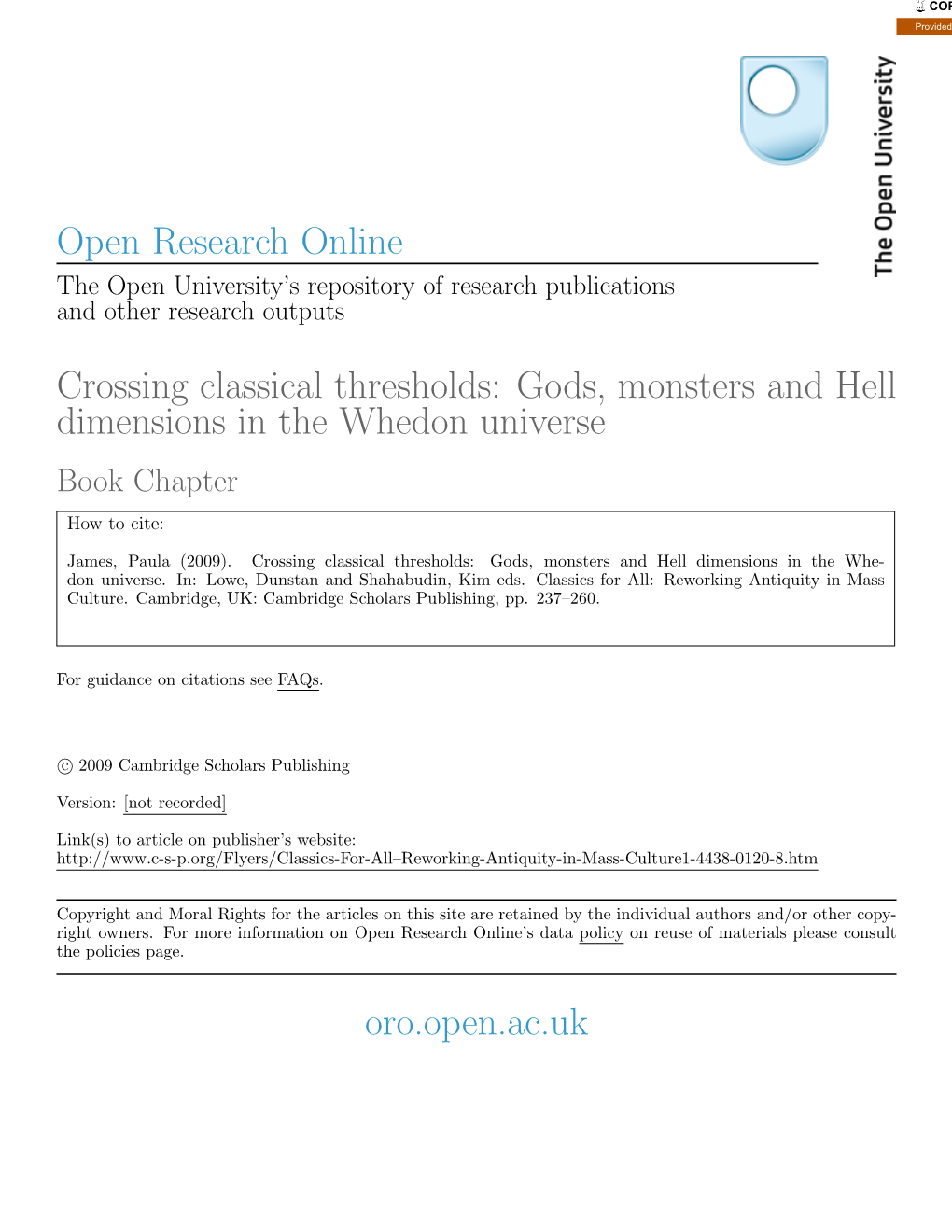 Open Research Online Crossing Classical Thresholds