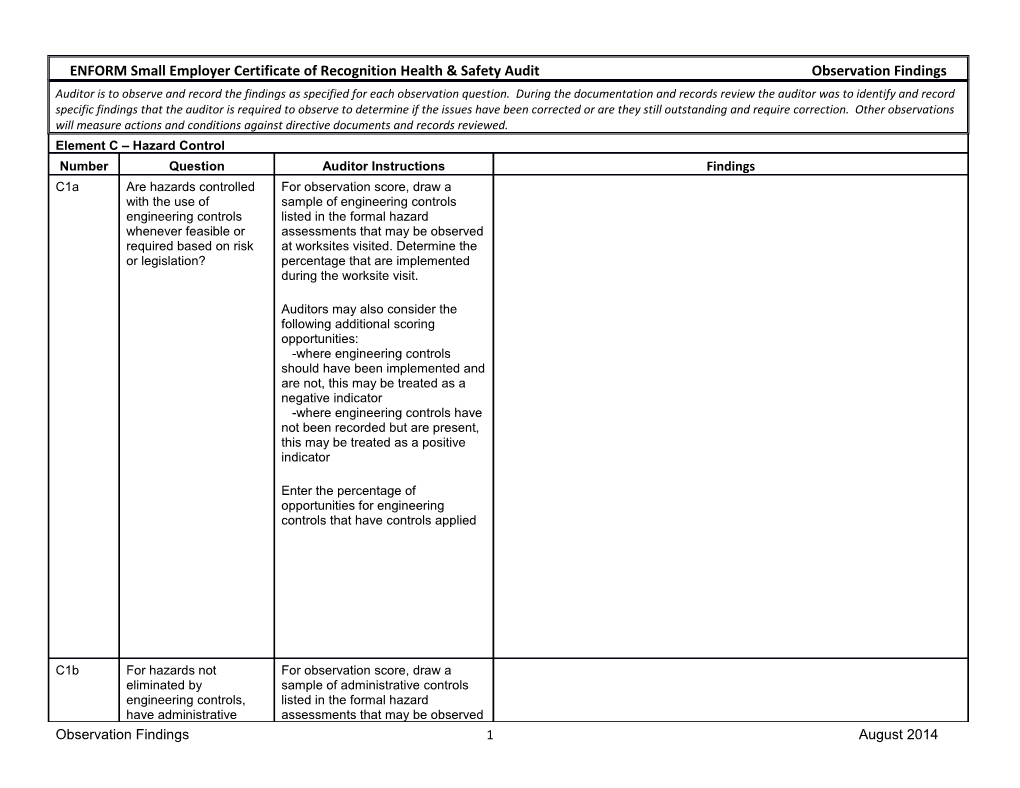 Observation Findings 1 August 2014