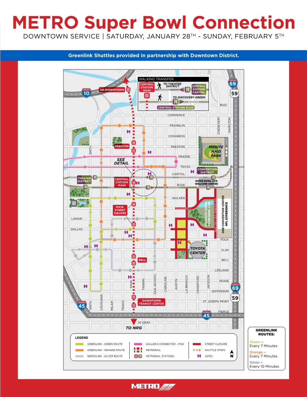 METRO Super Bowl Connection DOWNTOWN SERVICE | SATURDAY, JANUARY 28TH - SUNDAY, FEBRUARY 5TH