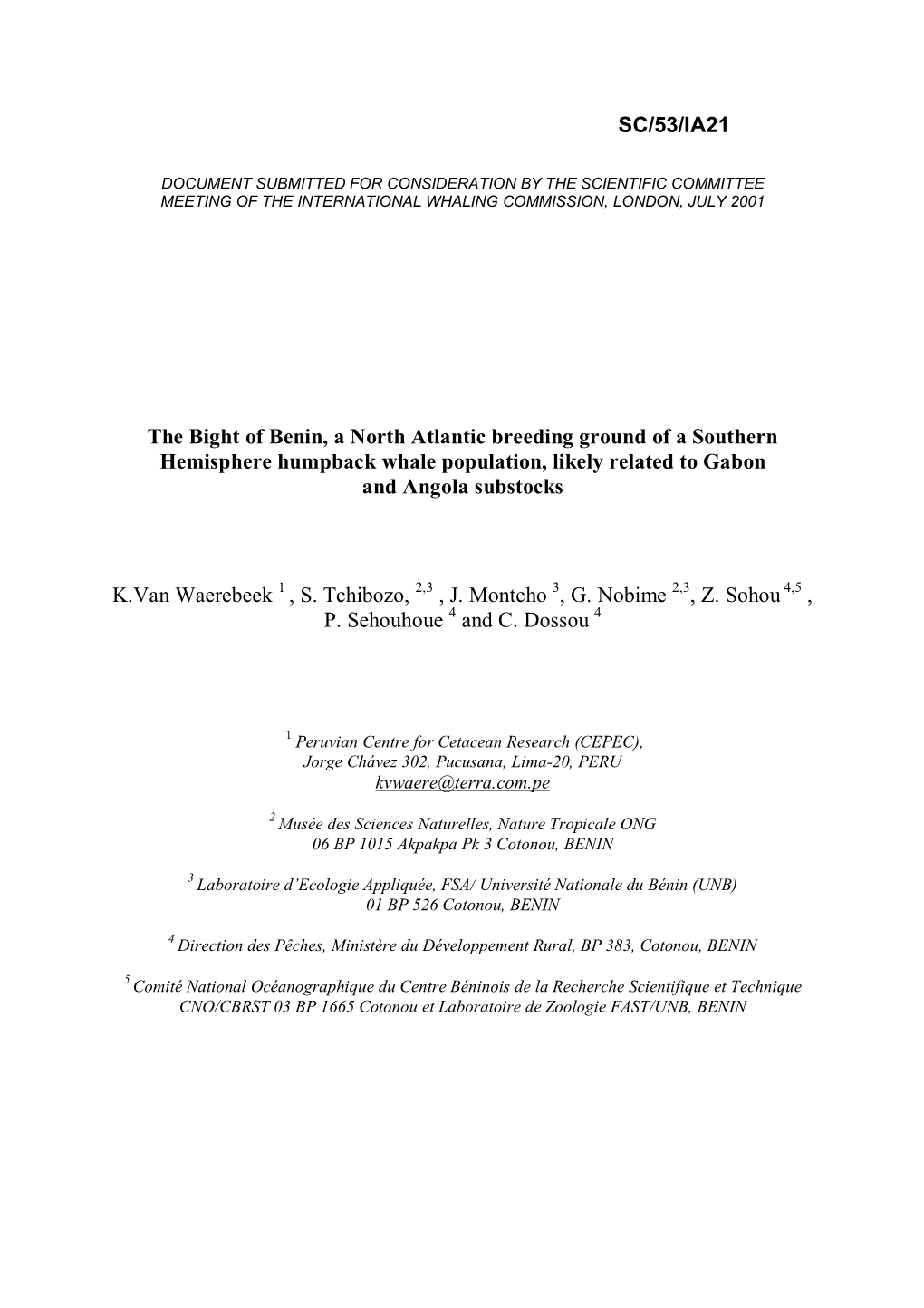 SC/53/IA21 the Bight of Benin, a North Atlantic Breeding Ground of A