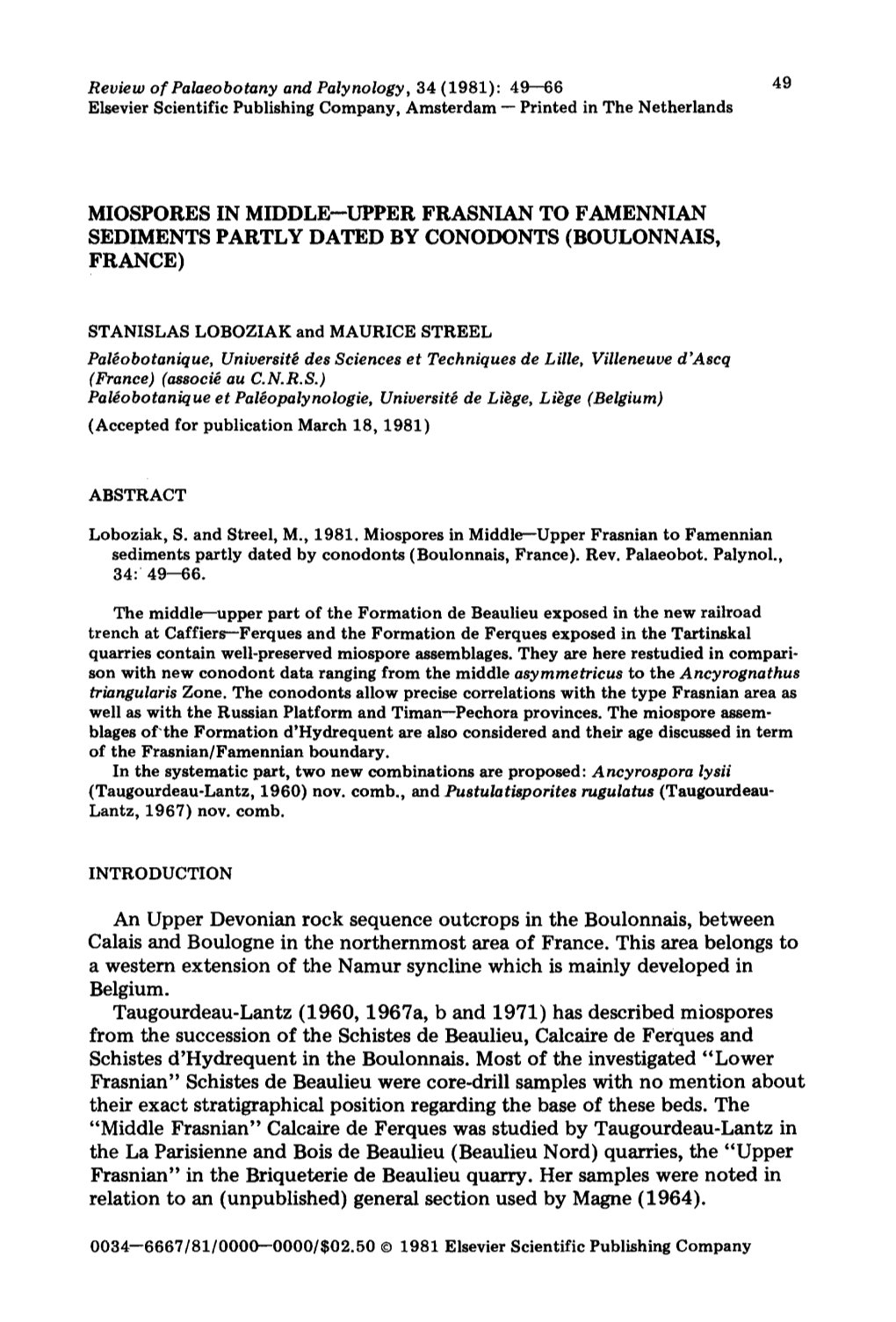 Upper Frasnian to Famennian Sediments Partly Dated by Conodonts (Boulonnais, France)