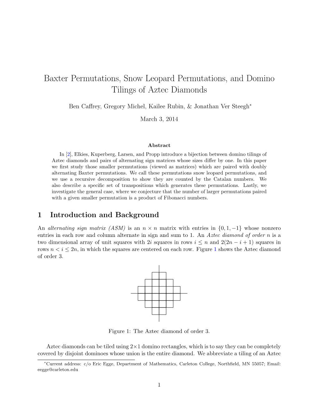 Baxter Permutations, Snow Leopard Permutations, and Domino Tilings of Aztec Diamonds